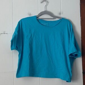 Calypso St Barth Women XL Turquoise Organic Cotton Crew Neck T Shirt Top Cropped